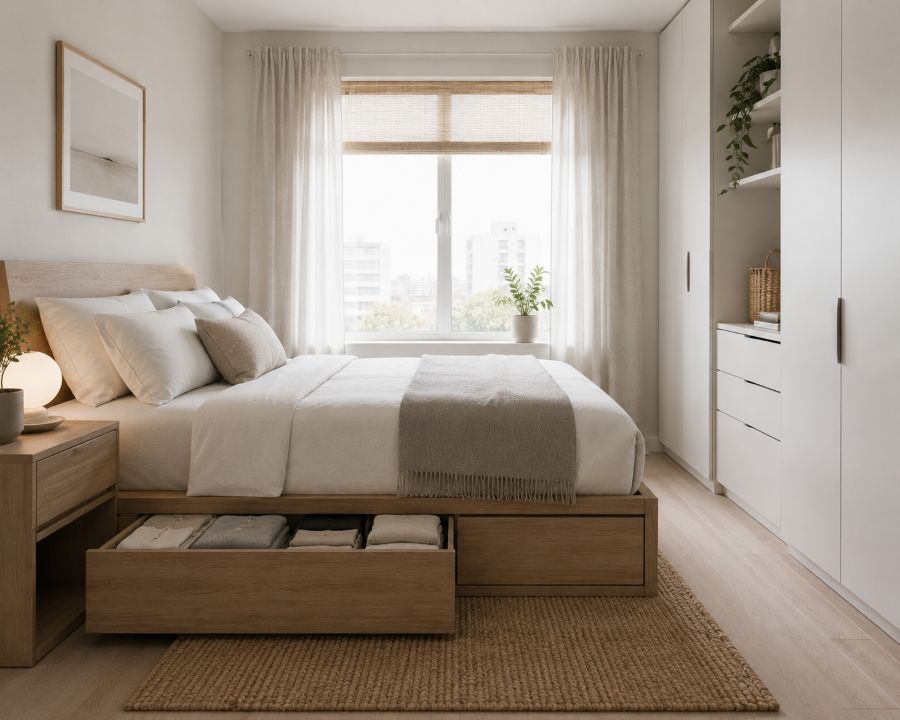 Minimalist organized space with decluttered items