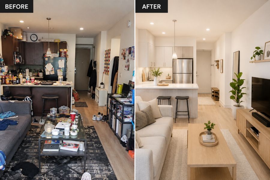 Before and after decluttering transformation