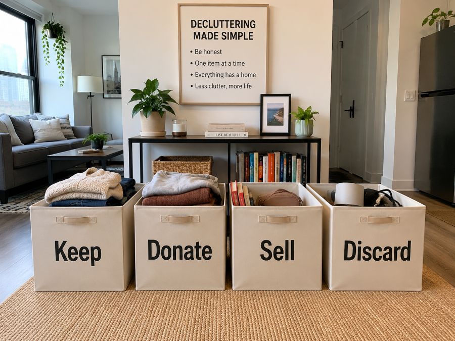 Decluttering sorting categories and boxes