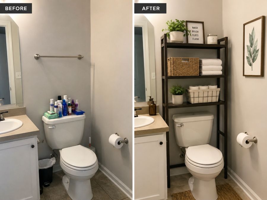 Space-saving bathroom storage solutions maximizing vertical space efficiently