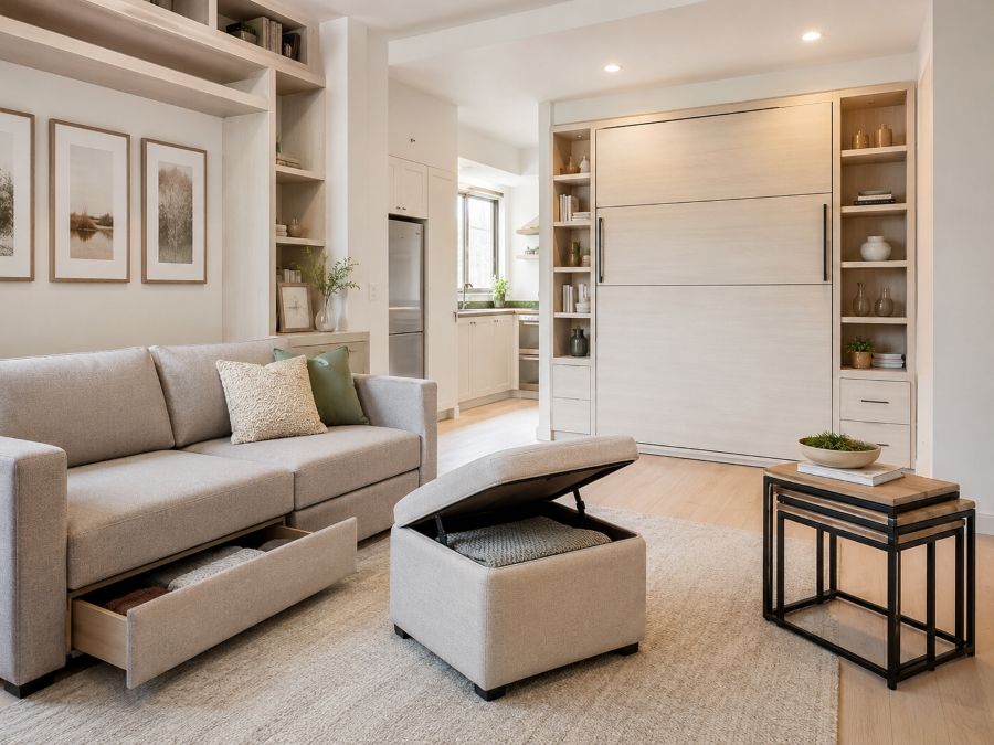 Multifunctional furniture pieces in a small apartment