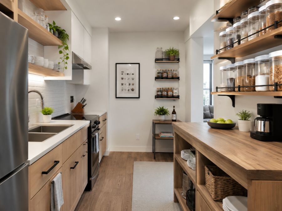 Organized small kitchen without pantry