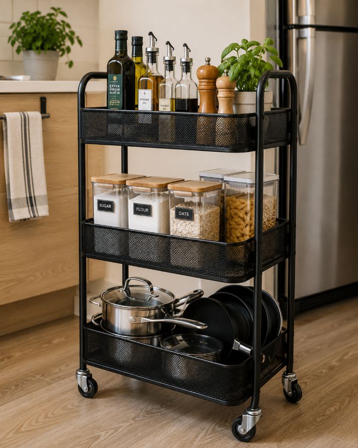 Organized rolling kitchen cart