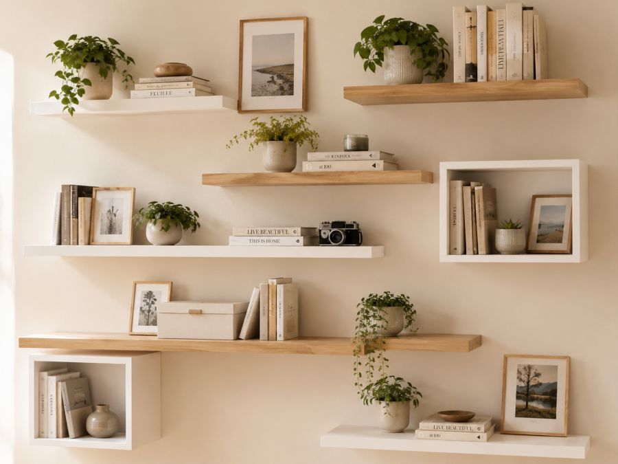 Floating shelves storage arrangement